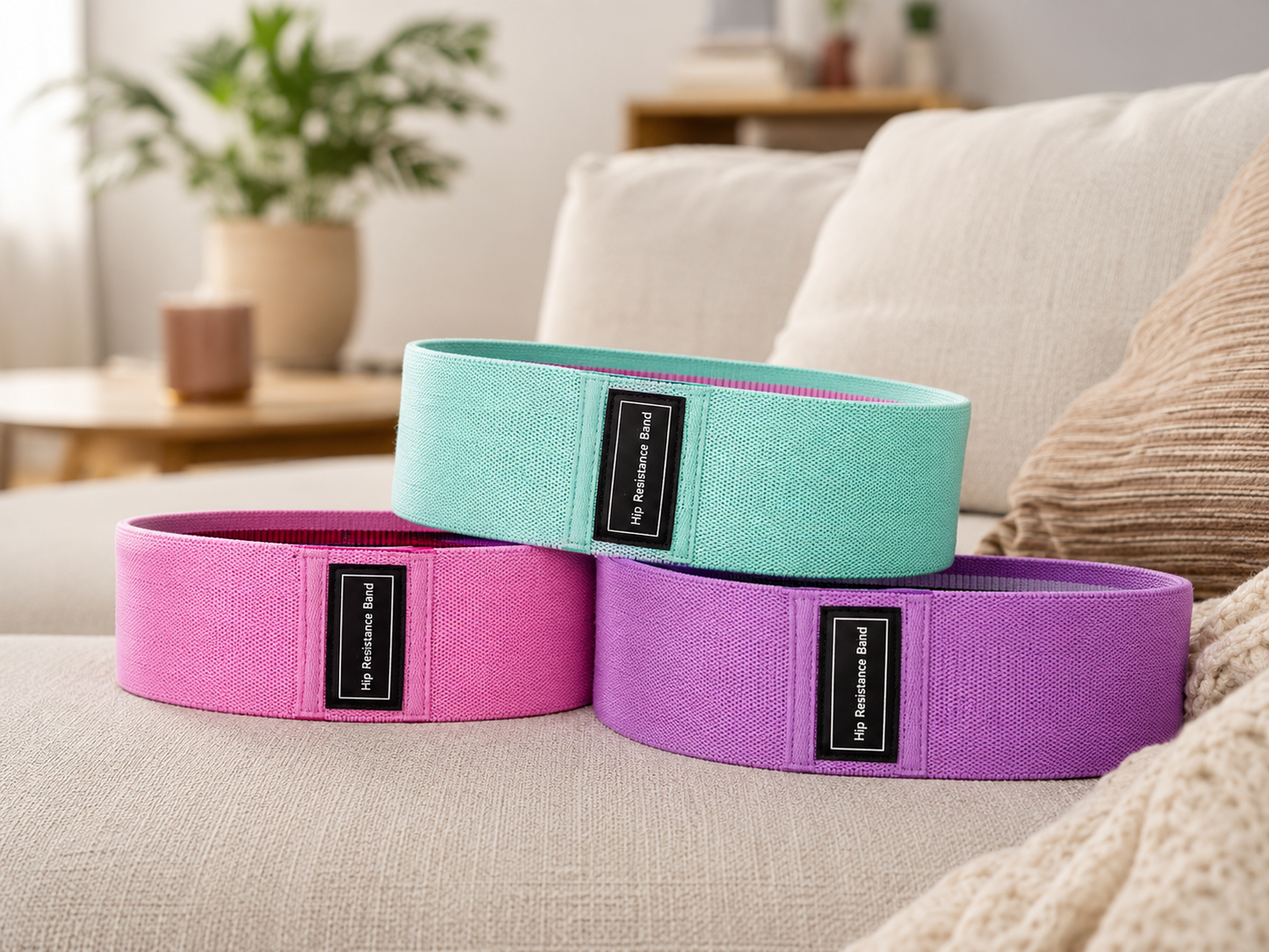 FemForm fabric resistance bands laid flat on couch